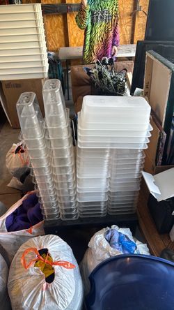 Large Lot of Clear Plastic Food Containers with Lids