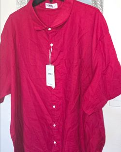 Camisa de lino casual para hombre de manga corta medida 3XL Color rojo