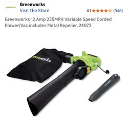 NEW! Greenworks Leaf Blower, Vacuum, Mulcher! Never Used! MAKE OFFER!
