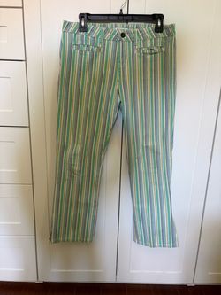Woman's Abercrombie & Fitch Striped Green Multi-Color Casual Pants / capri / Jean like /  Size -6