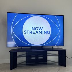 TV Stand/ Console with 2 Glass Shelves- Black  (75” TV Not Included)