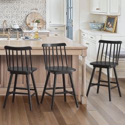 3X Black 24” Solid Wood Barstools 