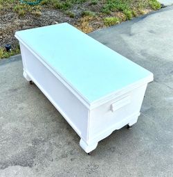 White Wood Storage Chest with wheels
