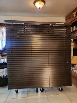 58" x 58" brown 2" wood window blinds