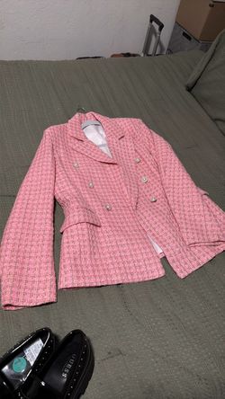 Pink Tweed Double-Breasted Blazer