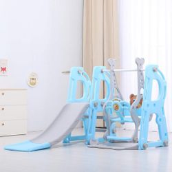 🎁 BRAND NEW Homefami Toddler Climber and Swing Set with Smooth Slide Basketball Hoop Easy Climb Stairs for Indoor and Backyard (Blue)