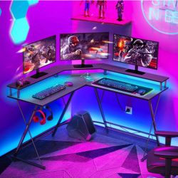 L Shaped Gaming Desk Carbon Fiber Surface