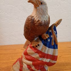 American Bald Eagle Perched On US Flag Pole 