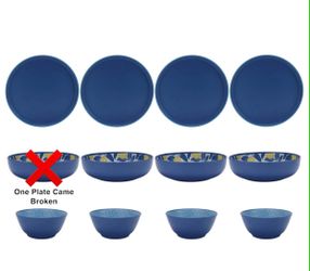 New Mainstays by Becky G. & Alejandra Bamboo Melamine 11-Piece Dinnerware Set, Lemon & Blue (1 pc missing)