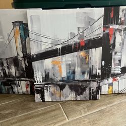 3-Piece Bridge Canvas Set (Abstract City Style) $35 OBO
