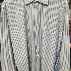 Canali Men's Blue White Striped Cotton Dress Shirt 17 34/35 Long Sleeve