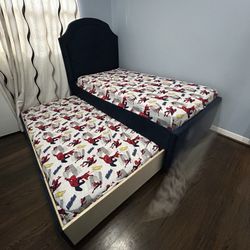 Double Twin Beds W/ Trundle, Mattress Included. Free Bedding 
