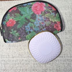 Floral Cosmetic Makeup Bag & Lavender Compact Mirror 2 Piece Bundle