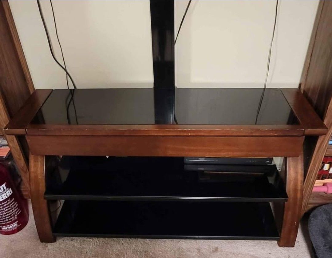 Whalen Furniture Black Glass and Wood TV Stand