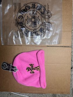 Pink Chrome Hearts Beanie with Leopard print cross