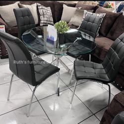 Modern 5-pc Dining Set Clear Glass Table Top