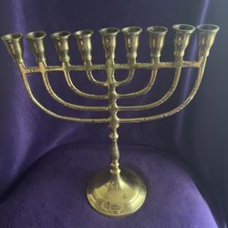 Vintage Brass Hanukkah Menorah 9 Candle Holder Judaica Lacquered Brass Made in India Jewish Decor