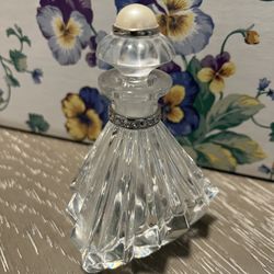 VINTAGE 1940’s Czech Republic Cut Glass Perfume Bottle.Pearl Like Top Rare Piece