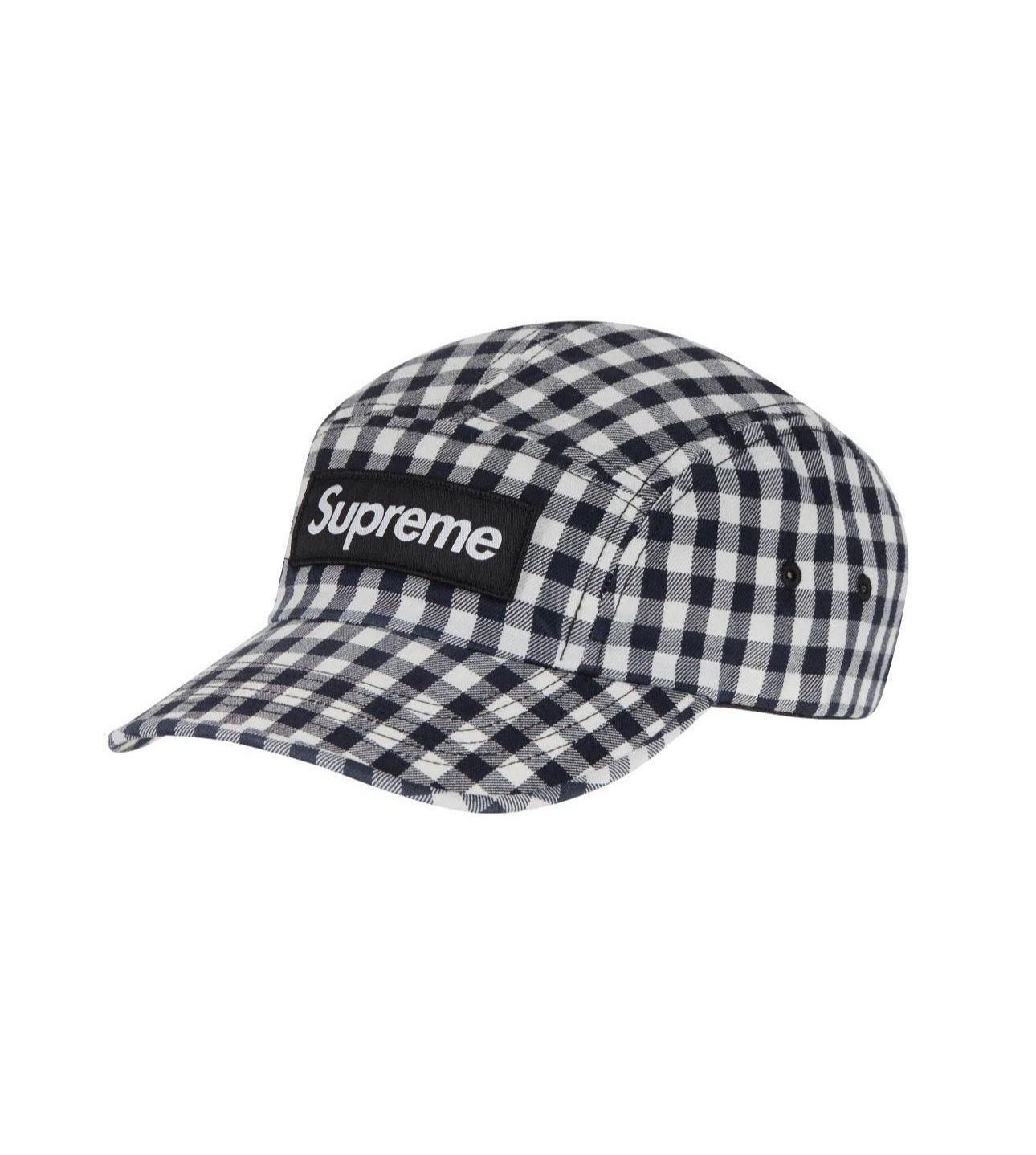Supreme Gingham Camp Cap Black And White 