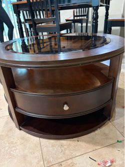 2 Wood with Glass Top Tables