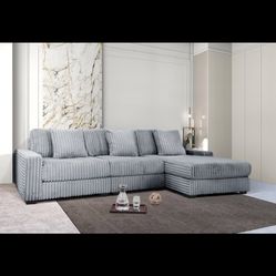 Brand New Grey Jumbo Corduroy Sectional