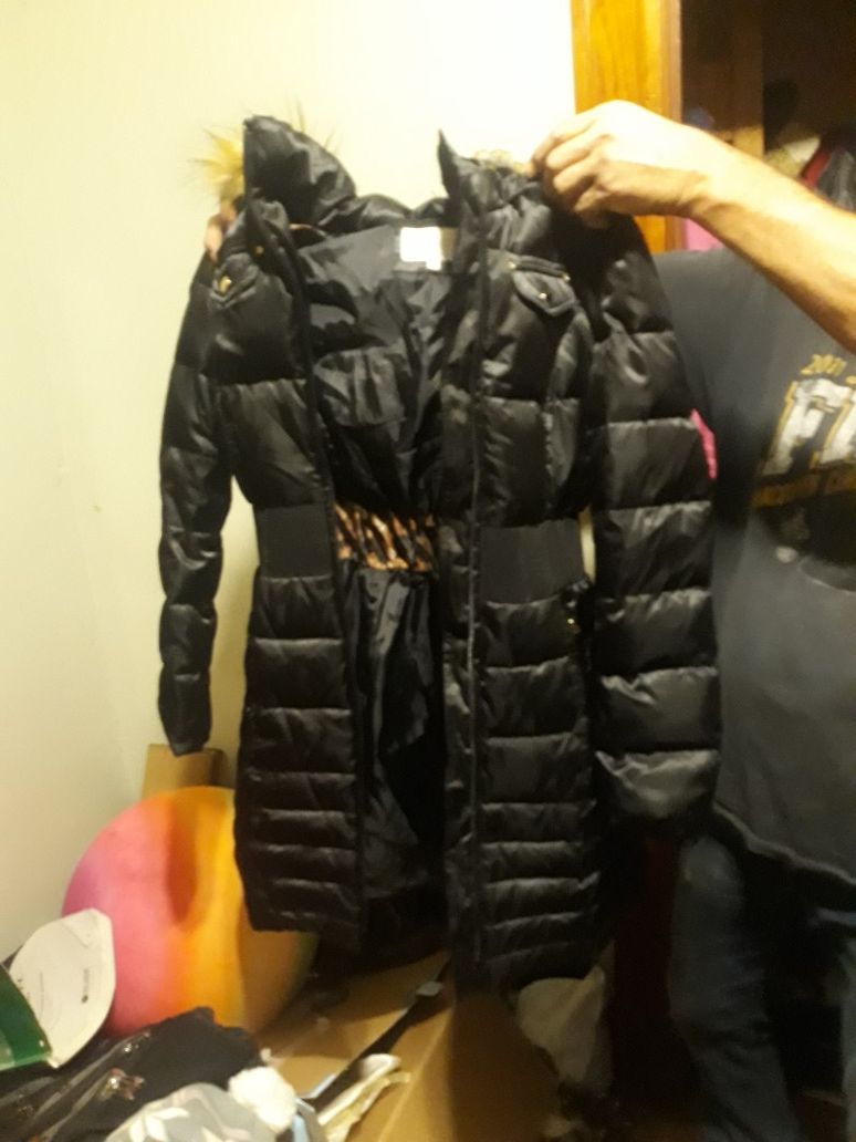 Laundry 3 quarter length jacket with fur hood