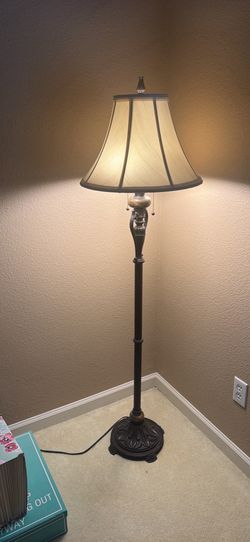 Traditional Bronze Metal Floor Lamp with Fabric Shade