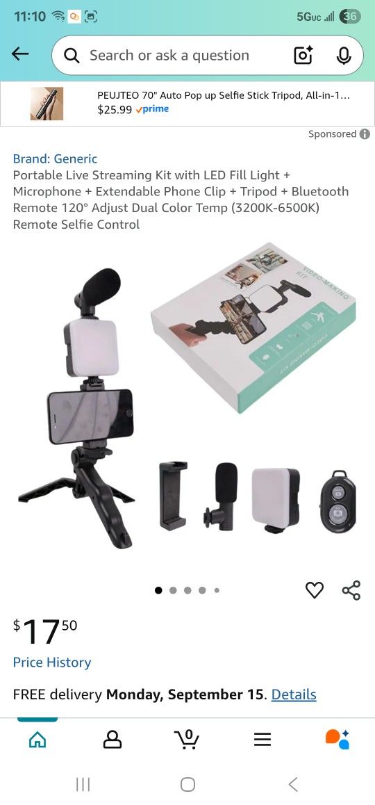 Portable Live Streaming Kit Tripod with LED Fill Light