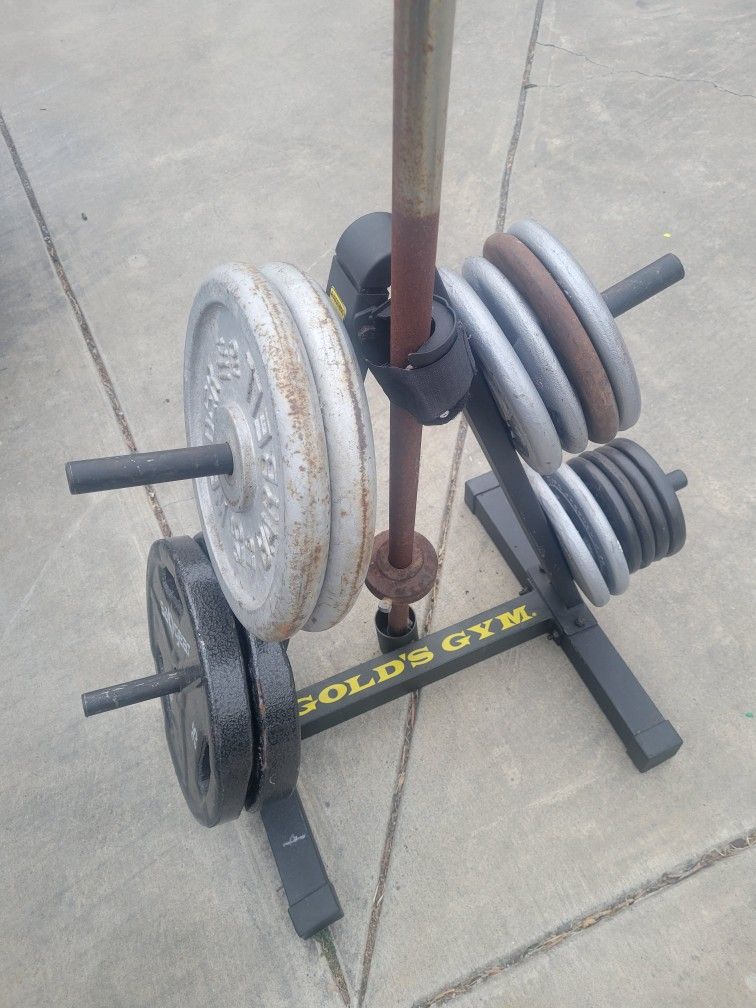 Gold's Gym Weight Tree With Weights (180lbs) And Barbell
