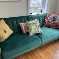 Velvet Green Pull Out Sofa - 74x 30in