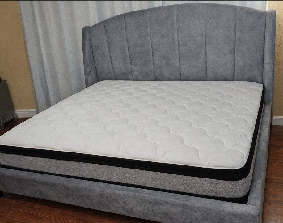 King Bed Frame, Mattress And Dresser-200