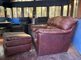 Oversized Leather Chair and Ottoman Set