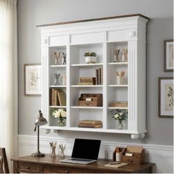 White and Wood Grain Close Back Wood Frame Wall-Mounted Food Pantry Cabinet