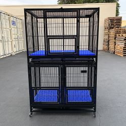 $320 (New) Set of 2 stackable dog cage 41x31x65” heavy duty kennel w/ plastic tray 