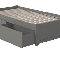CertiPUR-US Foam Twin Bed Mattress And Frame Gray Wood with 2 Storage Drawers Modern
