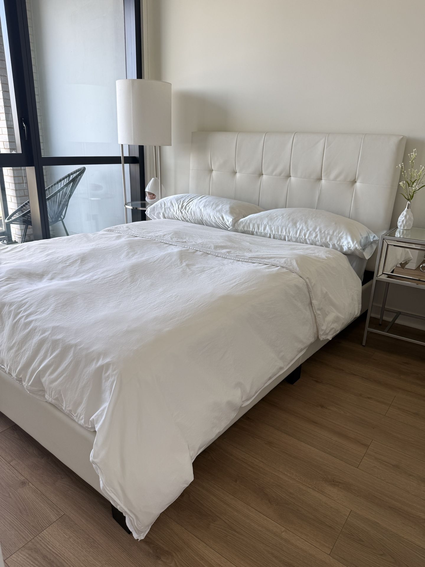 Upholstered Queen Bed Frame - White Faux Leather