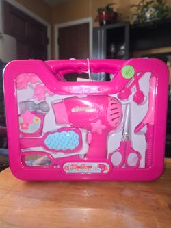 🧚♀️ NEW Pink styling toy set with hairdryer, brush, scissors, and accessories