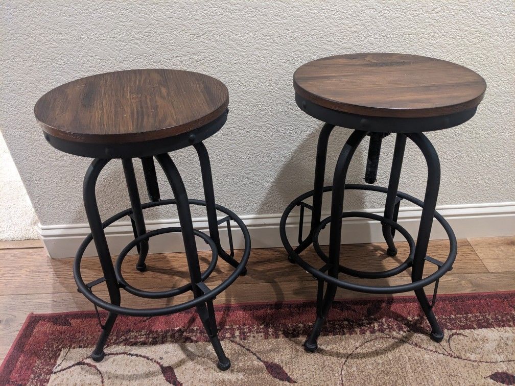 Two Tall Adjustable Swivel Bar Stools