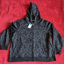 CROFT & BARROW WOMEN BLACK LIGHTWEIGHT COTTTON HOODIE JACKET XL 1X 