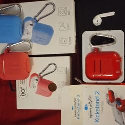 Airpod Earbuds Package Two Airpod Earbuds Wñith Silicone Case PLUS Red Kickstand Case Withhook Plus Extra "R" airpod Earbud 