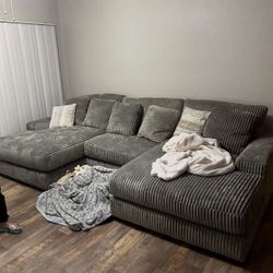 Dark Grey Comfy Corduroy Couch With Double Chase ($600)obo