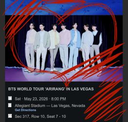 BTS Concert Tickets For Las Vegas For Sale