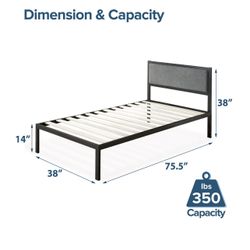 Zinus Korey 38" Metal Platform Bed with Upholstered Headboard, Twin