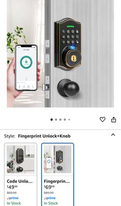 Fingerprint Smart Locks for Front Door with Handle Set, Keyless Entry Keypad Deadbolt, App Control,with 2 Knob,Anti-Peek Password, Auto Lock