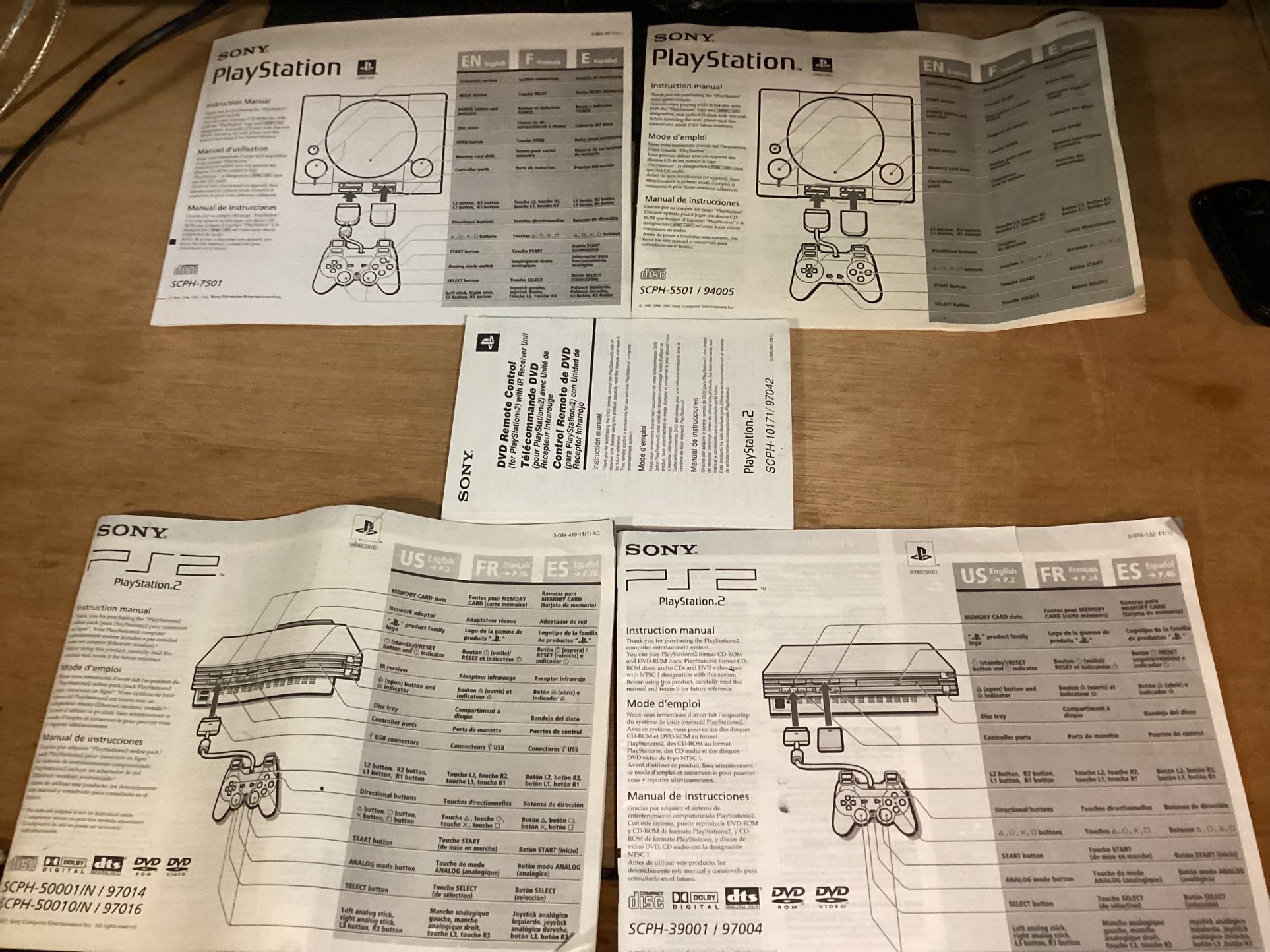 Sony PlayStation 1 & 2 instruction manuals scph- 3901,500001/n,5501,7501,&10171