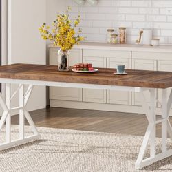 Brown Dining Table With White Metal Base