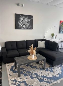 🔥 Brand New Black & Gray Reversible L-Shaped Sectional Sofa Couch with Chaise | Pickup & Delivery 🚚