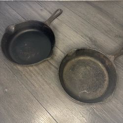 Vintage Griswold Cast Iron Skillet Frying Pans #5 Large Block Logo 724 8"