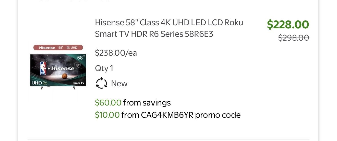 Screen Broken - Hisense 58" Class 4K UHD LED LCD Roku Smart TV