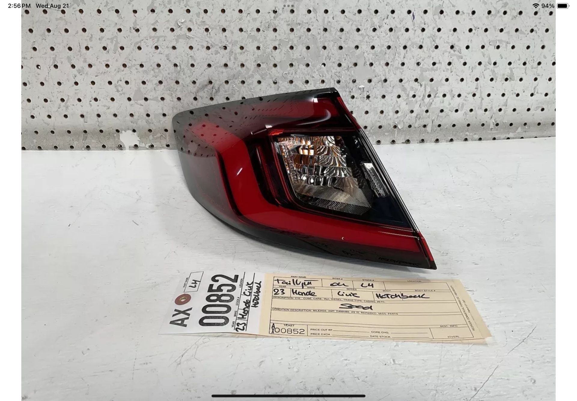2023 2024 HONDA CIVIC HATCHBACK ELFT SIDE TAIL LIGHT OEM